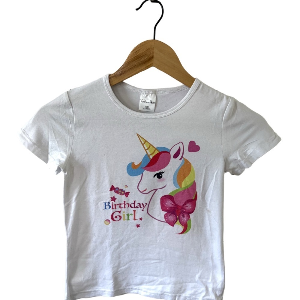 White Unicorn Birthday Girl Tee